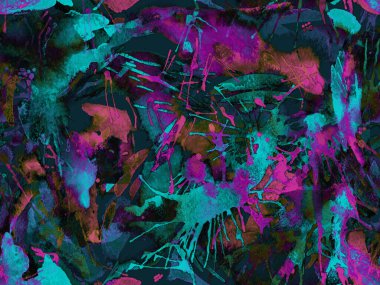 Püskürme izi yok. Mavi suluboya fırça darbesi grunge fayans. Suluboya boya boya tasarımı. Kademeli mürekkep lekeleri. Çamur tabakası. Sıvı damlayan fırça sonsuz iz. 