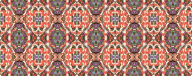 Ikat Yatay Doku. Simetrik Sınır Uyum. Geometrik Etnik Kusursuz Düzen. Teal Blue ve Ruby Red Suluboya El Yazısı Batik. Psikedelik arka plan. Allover Etnik Mayo Tasarımı