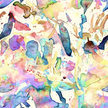 Watercolor exotic seamless pattern. Tribal colorful paint brush print. Abstract geometric watercolour design. Pachwork texture. Floral coachella seamless pattern. Distressed abstract rapport. clipart