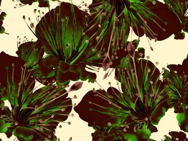 Bold Floral Print. Yeşil Arkaplanda Büyük Orman Kusursuz Parmak izi. Büyük Egzotik Yaz Maracuya Sonsuz Geçmişi. Moda Kalın Çiçek Yazdırma.