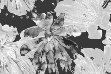 Palmiye yapraklarının eğlenceli dokusu. Suluboya Yatay Tropik Tasarım. Palm Geometric Mayo desenli. Siyah ve Beyaz Etnik Aloha İlişkisi. Egzotik Bikini Özgeçmişi. Tropikal Kusursuz Desen.