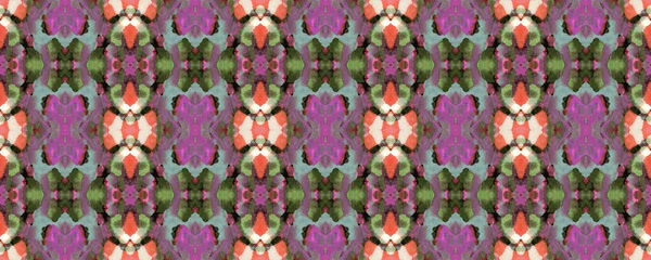 Suluboya El Yazması Batik. Psikedelik arka plan. Allover Etnik Mayo Tasarımı Ikat Yatay Doku. Geometrik Etnik Kusursuz Düzen. Simetrik Sınır Uyum. Indigo ve Ruby Red