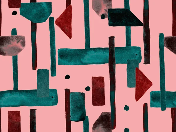 Bauhaus Kusursuz Düzen. Suluboya Geometrik Kırmızı Pembe Çizgiler Tasarımı. Sanat Organik Geo Arkaplanı. Büyük Modern Asgari Baskı. Moda Eğlencesi Soyut Boyası Suluboya Renk Çizgileri.