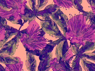 Kalın Çiçek deseni. Kızıl Arkaplanda Büyük Hawaii Kusursuz Parmak izi. Büyük Hawaii Bahar Sulu Tutku Meyvesi Sonsuz Arkaplan. Kalın Çiçek Tasarımı.