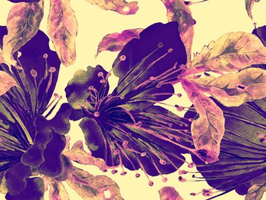 Çiçek desenli moda. Kızıl Arkaplanda Büyük Hawaii Kusursuz Parmak izi. Büyük Hawaii Yaz Maracuya Sonsuz Arkaplanı. Rastgele Çiçek Deseni.