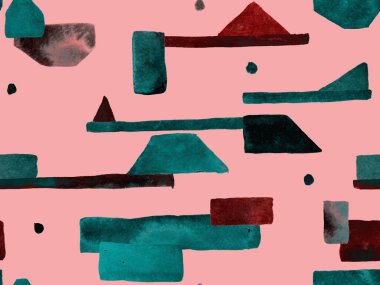 Bauhaus Kusursuz Düzen. Suluboya Geometrik Kırmızı Pembe Çizgiler Tasarımı. Sanat Organik Geo Arkaplanı. Büyük Moda Asgari Baskı. Moda Eğlencesi Soyut Boyası Suluboya Renk Çizgileri.