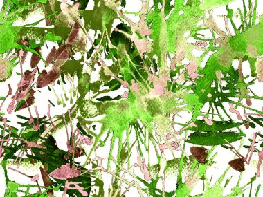 Sıvı, pürüzsüz desen. Yeşil suluboya fırça darbesi grunge tasarımı. Suluboya soyut sıçrama boyası tasarımı. Kademeli mürekkep lekeleri. Çamur tabakası. Sıvı damlayan fırça sonsuz iz.