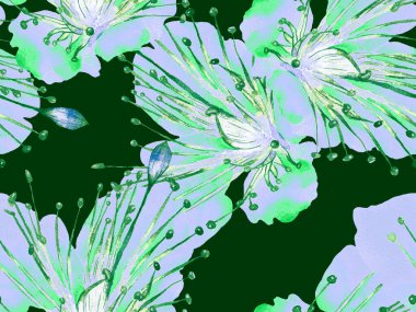 Kalın Çiçekler. Mavide Büyük Egzotik Kusursuz Parmak İzi, Indigo Arkaplan. Büyük Hawaii Yaz Maracuya Sonsuz Arkaplanı. Soyut Kalın Çiçek Yazdırma. 