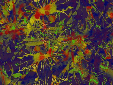 Sıvı, pürüzsüz desen. Kırmızı suluboya fırça darbesi grunge tasarımı. Suluboya soyut sıçrama boyası tasarımı. Kademeli mürekkep lekeleri. Toprak sıçrama deseni. Sıvı damlayan fırça sonsuz iz. 