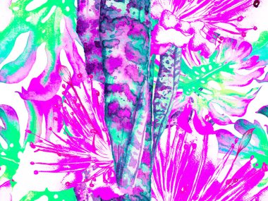 Suluboya kusursuz desen bırakır. Aqua Menthe ve Proton Mor Yaz Çiçek Arkaplanı. Botanik Ormanı Çizimi. Klasik Eko Uyum. Egzotik Mayo Tasarımı. Hawaii Kova Yazdırma.