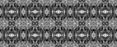 Suluboya El Çizilmiş Batik. Psikedelik Halk Arkaplanı. Allover Etnik Mayo Tasarımı Eğlenceli Simetrik Sınır İlişkisi. Geometrik Etnik Desensiz Desen Gri Boyut İkat Yatay Doku.