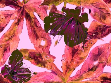 Bold Floral Print. Kızıl Arkaplanda Büyük Orman Kusursuz Parmak İzi. Büyük Hawaii Yaz Aquarelle Granadilla Sonsuz Arkaplan. Moda Kalın Çiçek Yazdırma.