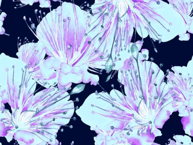 Cesur Çiçek Tasarımı. Büyük Tropikal Kusursuz Mavi Parmak İzi, Indigo Arkaplan. Büyük Hawaii Yaz Aquarelle Lilikoi Sonsuz Geçmişi. Sanatsal Kalın Çiçek Tasarımı.