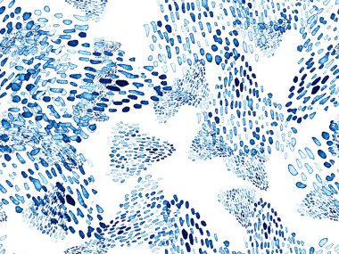 Çivit mavisi, kusursuz hayvan deseni. Suluboya el izi. Afrika egzotik kamuflajı. Geometrik suluboya arka plan. Vahşi hayvan kürkü dokusu. Suluboya El Boyalı Cilt Deseni.