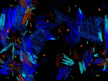 Modern Doodle Header. Şirin Büyük Sanatsal Geometrik Mavide Kusursuz Desen Yatay Şablon için İndigo Arkaplanı. Büyük Olağandışı Asgari Parmak izi. Pastel Doodle Başlığı.