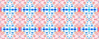 Suluboya El Çizilmiş Batik. Psikedelik Halk Arkaplanı. Allover Etnik Mayo Tasarımı. Geometrik Etnik Kusursuz Düzen. Eğlenceli Simetrik Sınır Uyumu. Ikat Yatay Doku. Çivit