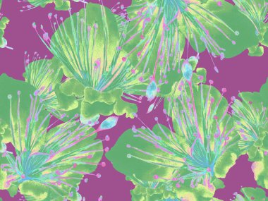 Cesur Çiçek Tasarımı. Yeşil ve Kızıl Arkaplanda Büyük Hawaii Kusursuz Parmak izi. Büyük Hawaii Bahar Sulu Tutku Meyvesi Sonsuz Arkaplan. Sanatsal Kalın Çiçek Tasarımı.