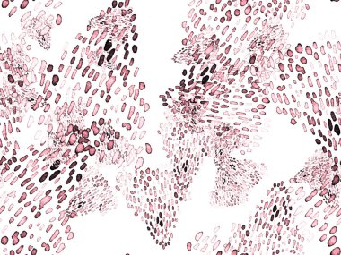 Kırmızı ve Pembe Hayvani Şablon. Suluboya el izi. Afrika egzotik kamuflajı. Geometrik suluboya arka plan. Vahşi hayvan kürkü dokusu. Suluboya El Boyalı Cilt Deseni.