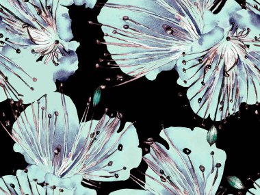 Cesur soyut çiçek deseni. Siyah ve Beyaz Arkaplanda Büyük Ormansız Parmak izi. Büyük Egzotik Bahar Kova Maracuja Sonsuz Arkaplanı. Modern Kalın Soyut Çiçek Deseni.