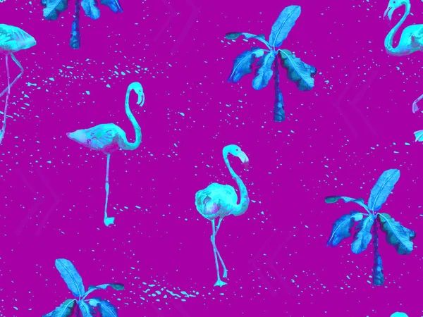 Grote Flamingo Hipster Paars Hawaïaans Naadloos Patroon Zomer Tropische Vogels — Stockfoto