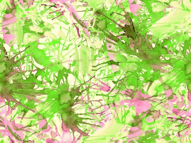 Sıvı, pürüzsüz desen. Yeşil suluboya fırça darbesi grunge tasarımı. Suluboya soyut sıçrama boyası tasarımı. Kademeli mürekkep lekeleri. Toprak sıçrama deseni. Sıvı damlayan fırça sonsuz iz. 