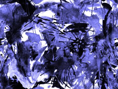 Püskürme izi yok. Mavi suluboya fırça darbesi grunge fayans. Suluboya kaotik sıçrama boya tasarımı. Elle çizilmiş mürekkep lekeleri. Toprak sıçrama deseni. Sıvı damlayan fırça sonsuz iz. 