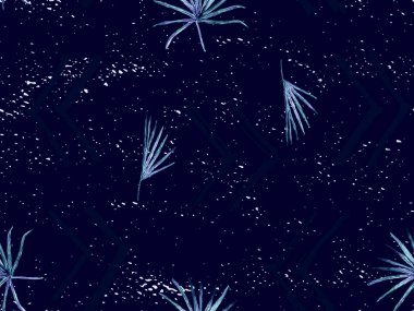 İndigo egzotik desen. Canavar yaprakları ve amber çiçekleri yaz baskısı. Doymuş büyük çiçekli mayo izi. Yatay romantik vahşi vektör egzotik fayans. Güzel bahar botanik tasarımı.