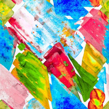 Eğlenceli Geometri. Bauhaus Kusursuz Düzen. Freehand Suluboya Hatları. 70 'lerin Renkli Kübizm İllüstrasyonu. Mavi ve Kırmızı Organik Arka plan. Suluboya Moda Sanatı. Afrika Jeo Fırça Vuruşu.