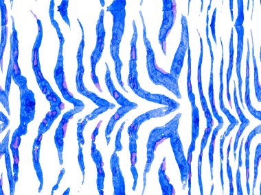 Klasik Mavi ve İndigo Zebra Cilt İzi. Hayvan kamuflajı arka planı. Suluboya Kamuflaj Tasarımı. Soyut Safari fayansı. Afrika deseni. Çizgili, kusursuz desen. Geometrik Hayvan Dokusu.