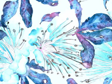 Cesur Çiçek Tasarımı. Blue 'da Büyük Ormansız Parmak İzi, Indigo Arkaplan. Büyük Hawaii Spring Aquarelle Granadilla Sonsuz Arkaplan. Sanatsal Kalın Çiçek Tasarımı.