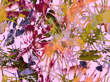 Sıvı, pürüzsüz desen. Kırmızı suluboya fırça darbesi grunge tasarımı. Suluboya soyut sıçrama boyası tasarımı. Kademeli mürekkep lekeleri. Çamur tabakası. Sıvı damlayan fırça sonsuz iz.