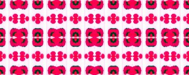 Suluboya El Çizilmiş Batik. Psikedelik Halk Arkaplanı. Allover Etnik Mayo Tasarımı Eğlenceli Simetrik Sınır İlişkisi. Geometrik Etnik Desensiz Desensiz Mercan Kırmızı Ikat Yatay Doku.