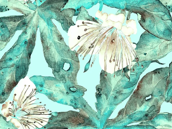 大胆的花型 深蓝色背景的夏威夷无缝印 夏威夷夏季的大型水彩画莉莉科伊无尽的背景 现代花的花型 — 图库照片
