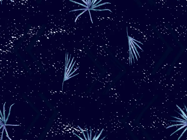 İndigo egzotik desen. Canavar yaprakları ve amber çiçekleri yaz baskısı. Doymuş büyük çiçekli mayo izi. Yatay romantik vahşi vektör egzotik fayans. Güzel bahar botanik tasarımı.