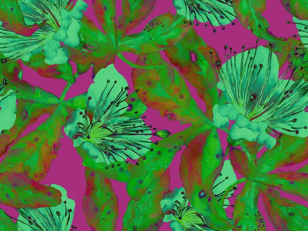 Cesur soyut çiçek deseni. Yeşil Arkaplanda Büyük Hawaii Kusursuz Parmak izi. Büyük Tropik Yaz Suluboya Lilikoi Sonsuz Geçmişi. Modern Kalın Soyut Çiçek Deseni.