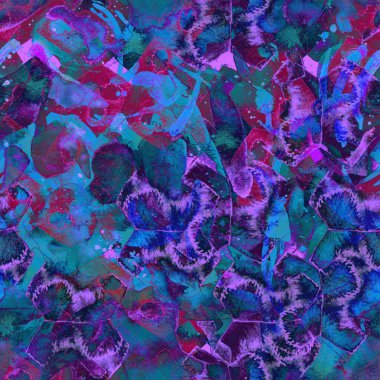 Suluboya egzotik, pürüzsüz desen. Kabile renginde boya fırçası izi. Doğuya özgü suluboya tasarımı. Pachwork dokusu. Çiçekli Coachella pürüzsüz desen. Sıkıntılı soyut karışık sanat eserleri.