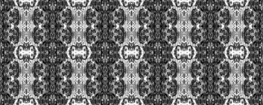 Geometrik Etnik Kusursuz Desensiz Ikat Yatay Doku. Eğlenceli Simetrik Sınır Uyumu. Suluboya El Çizilmiş Batik. Psikedelik Halk Arkaplanı. Allover Etnik Mayo Tasarımı Gri Pul