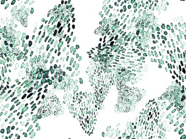 Yeşil ve Turkuaz Hayvansal Örnekler. Suluboya el izi. Afrika egzotik kamuflajı. Geometrik suluboya arka plan. Vahşi hayvan kürkü dokusu. Suluboya El Boyalı Cilt Deseni.