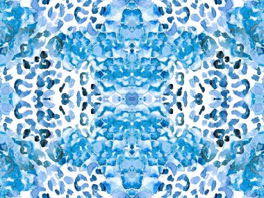 Mavi leopar desensiz Indigo deniz mavisi. Suluboya El Çita Yazısı. Vahşi Cilt Egzotik Doku. Geometrik Kürk arka planı. Leopar ve Jaguar Deri. Suluboya El Boyalı Cilt Deseni.