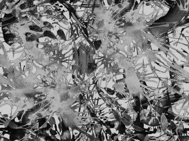 Sıvı, pürüzsüz desen. Siyah ve beyaz suluboya fırça darbesi grunge fayans. Suluboya boya boya tasarımı. Kademeli mürekkep lekeleri. Toprak sıçrama deseni. Sıvı damlayan fırça sonsuz iz.