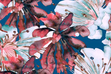 Yeşil ve Kırmızı Suluboya Yatay Tropik Tasarım. Palm Geometric Mayo desenli. Etnik Aloha İlişkisi. Egzotik Bikini Özgeçmişi. Palmiye yapraklarının eğlenceli dokusu. Tropikal Kusursuz Desen.