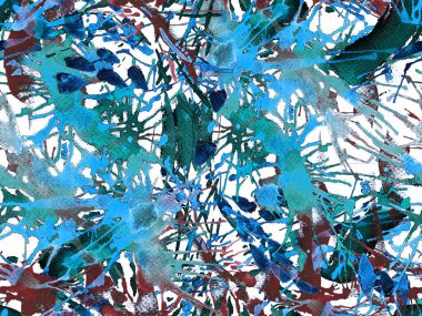 Tehlike izi yok. Mavi suluboya fırça darbesi grunge fayans. Suluboya boya boya tasarımı. Elle çizilmiş mürekkep lekeleri. Toprak sıçrama deseni. Sıvı damlayan fırça sonsuz iz. 