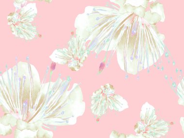 Kalın Çiçek deseni. Pembe ve Sarı Arkaplanda Büyük Tropikal İzler. Büyük Hawaii Baharı. Sonu gelmez Tutku Meyvesi. Modern Kalın Çiçek Deseni.