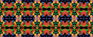 Boyalı fırça Yerli Arkaplanı. Ikat Geometrik Mayo Kalıbı. Suluboya Etnik Tasarım. Kırmızı, Yeşil, Bej ve Mavi Geleneksel Rastgele Doku. Dikdörtgen Coğrafi Uyum. Etnik Kusursuz Desen.