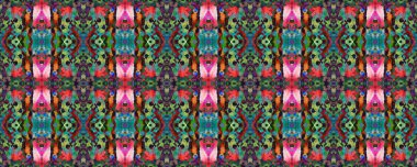 Kilim Rastgele Halı dokusu. Boyalı fırça Aztek arka planı. Mavi, Kırmızı, Yeşil Pastel Eğlenceli Dikdörtgen İkat İlişkisi. Etnik Kusursuz Düzen. Sembol geometrik mayo deseni. Suluboya Etnik Tasarım. 