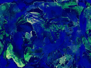 Sıvı, pürüzsüz desen. Mavi suluboya fırça darbesi grunge fayans. Suluboya soyut sıçrama boyası tasarımı. Elle çizilmiş mürekkep lekeleri. Toprak sıçrama deseni. Sıvı damlayan fırça sonsuz iz.