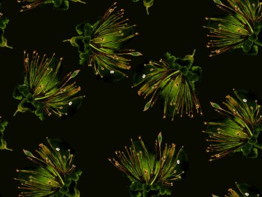 Bold Floral Print. Yeşil Arkaplanda Büyük Tropikal Kusursuz Parmak izi. Büyük Hawaii Yazı Maracuja Sonsuz Arkaplanı. Moda Kalın Çiçek Yazdırma.