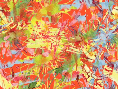 Sıvı, pürüzsüz desen. Kırmızı suluboya fırça darbesi grunge tasarımı. Suluboya kaotik sıçrama boya tasarımı. Elle çizilmiş mürekkep lekeleri. Toprak sıçrama deseni. Sıvı damlayan fırça sonsuz iz. 