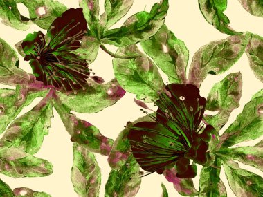 Bold Floral Print. Yeşil Arkaplanda Büyük Hawaii Kusursuz Parmak izi. Büyük Tropik Bahar Suluboya Granadilla Sonsuz Arkaplan. Moda Kalın Çiçek Yazdırma.