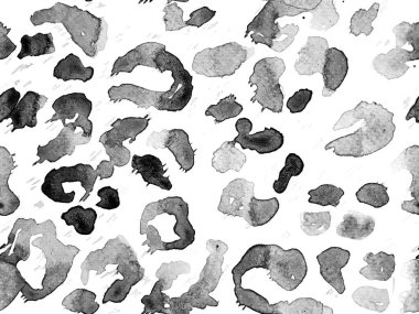 Siyah ve Beyaz Leopar desensiz. Suluboya El Çita Yazısı. Vahşi Cilt Egzotik Doku. Geometrik Kürk arka planı. Leopar ve Jaguar Deri. Suluboya El Boyalı Cilt Deseni.